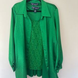 Susan Graver Green Lace Blouse set XL